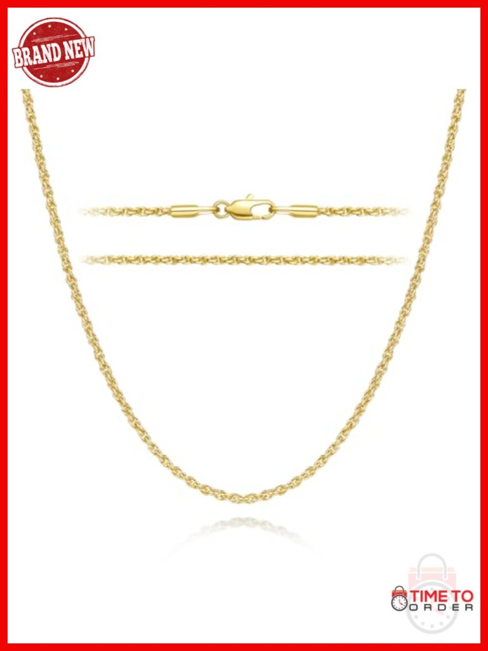 14K Gold Plated Chain Necklace for Women Rope Design Lobster Clasp